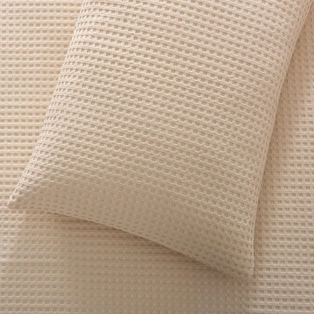 Colcha Beige para Camas 180/200 - 280 x 260 cm - Elegante patrón de Waffle - 100% Algodón Prelavado