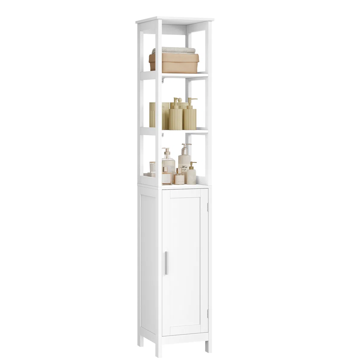 EUGAD Mueble de Baño, Armario Columna con Estantes Abiertos, Estanteria de Almacenaje, 30x30x163 cm, Mueble Auxiliar Estrecho para Baño, Sala de Estar, Estudio y Oficina, Blanco, 002WDG