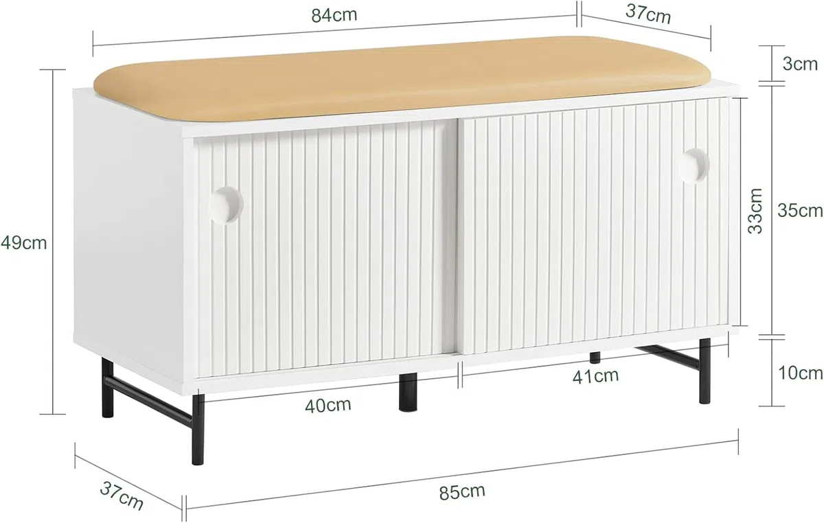 SoBuy FSR116-W Banco Zapatero con Puertas Correderas Armario Multifuncional para Entrada con Estantes 85 x 37 x 49 cm Blanco ES