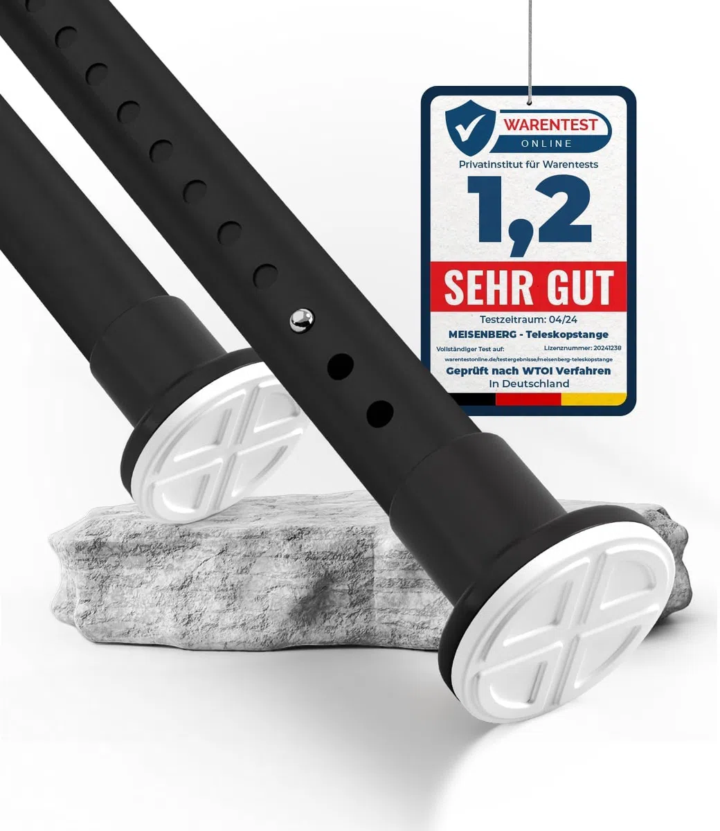 MEISENBERG Barra de cortina sin taladrar, 210-260 cm, diámetro de 32 mm, negro mate, barra de sujeción resistente, extensible y telescópica. Para tus cortinas, balcones y como pared divisoria