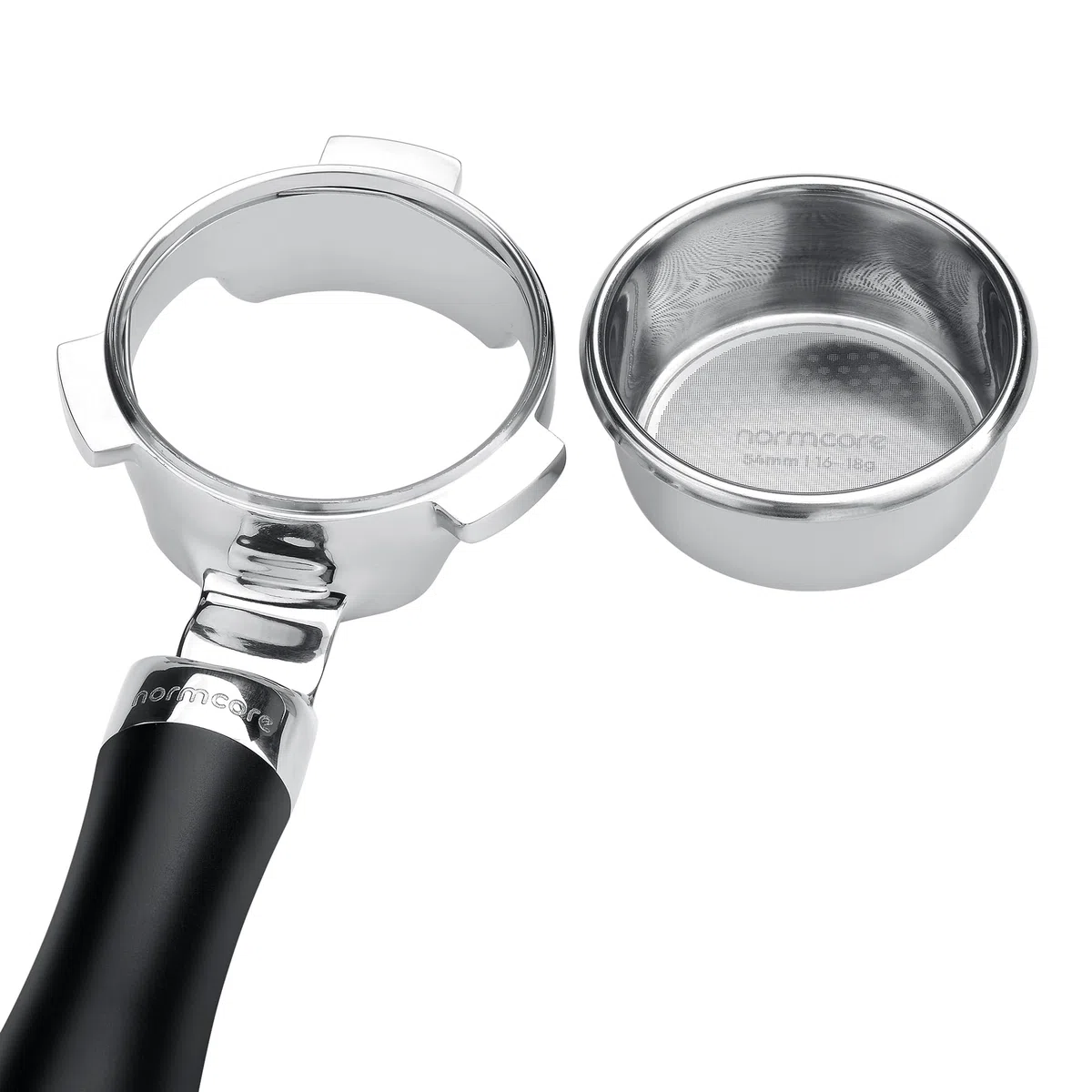 Normcore Portafiltro Silm sin fondo de 54 mm, portafiltro desnudo con mango de aluminio anodizado negro, se adapta a máquinas Breville Sage de 54 mm, cesta de precisión de doble disparo de 18 g