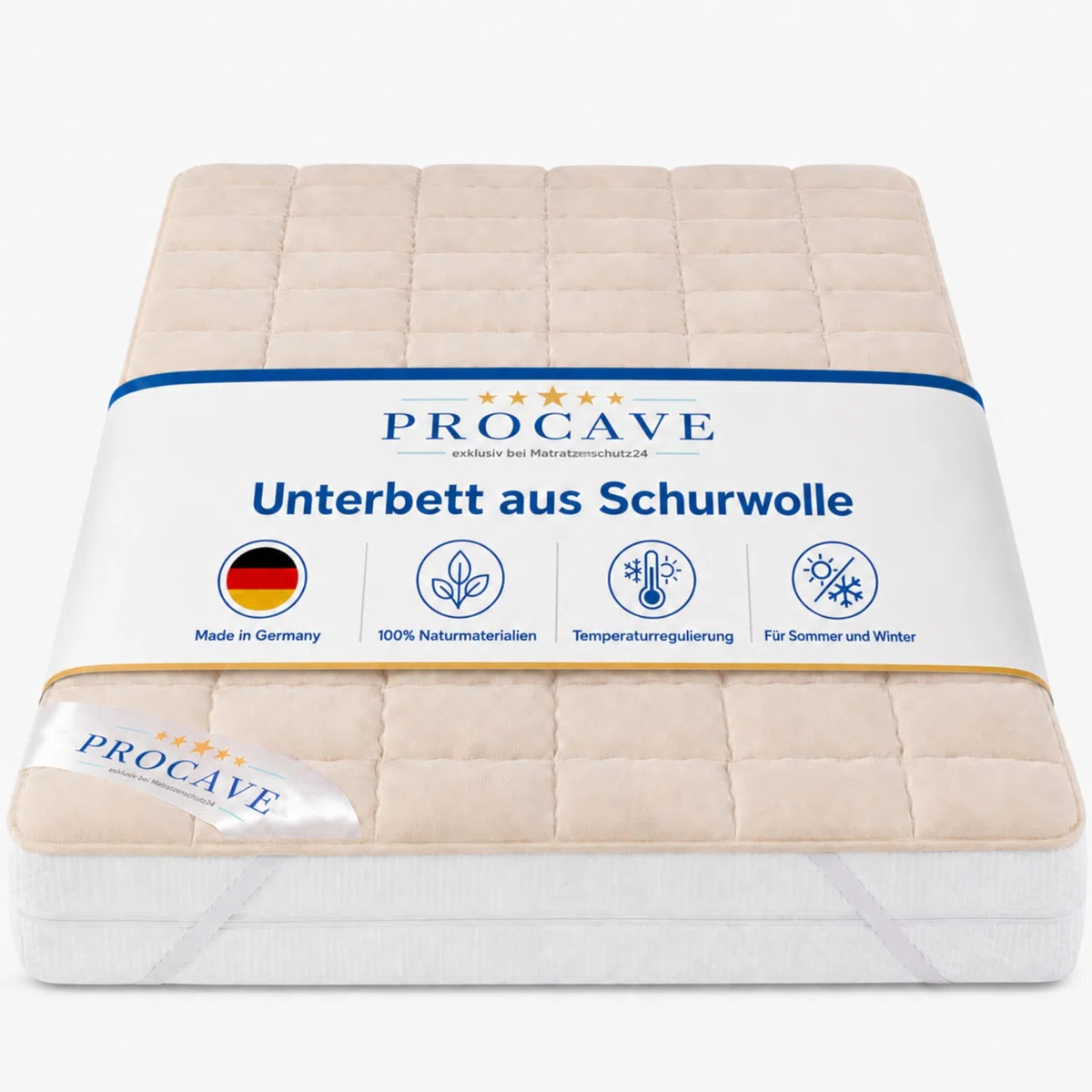 PROCAVE Protector de colchón Acolchado de Lana Virgen,Funda Transpirable para Cama, Cubrecolchón con 4 Gomas angulares 160x200 cm
