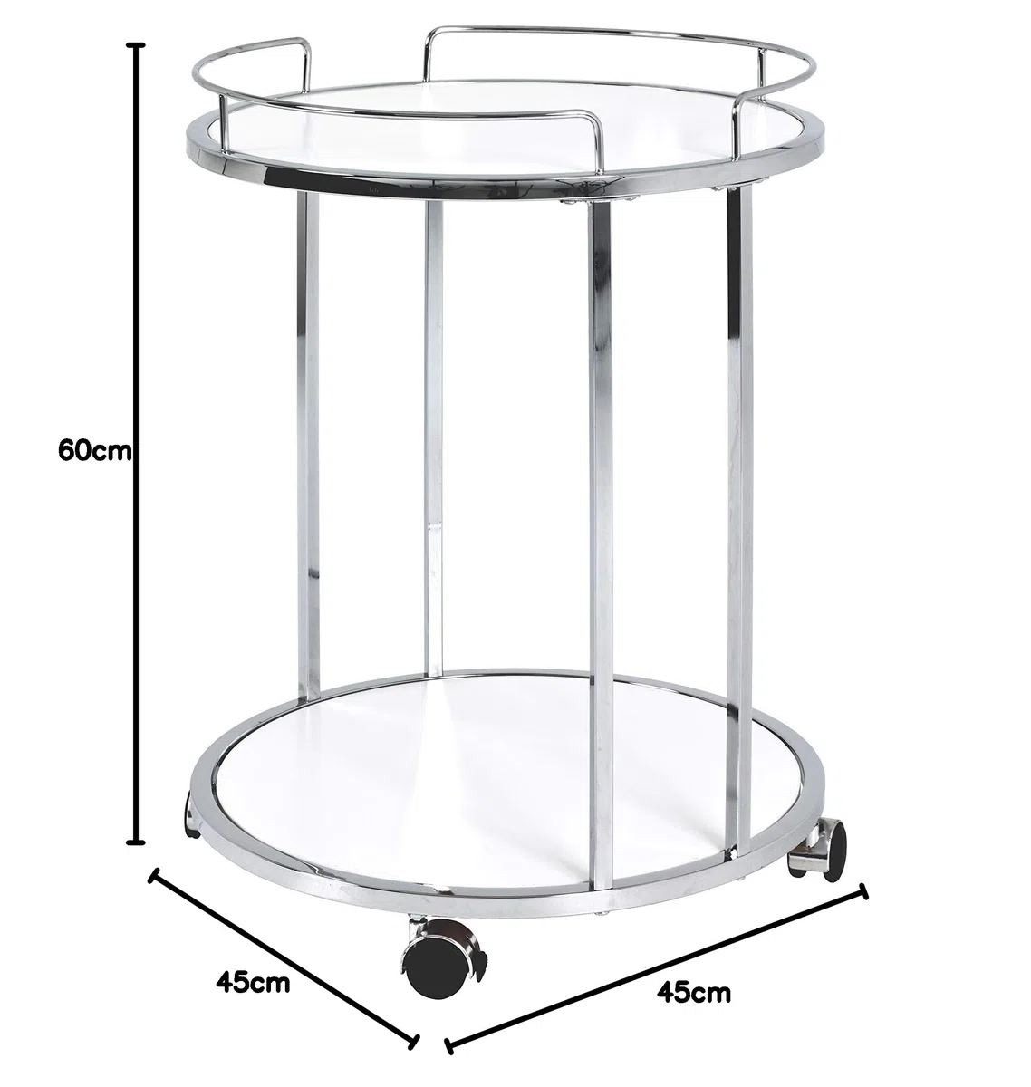 HAKU Mesa Auxiliar con Ruedas Cromo, Blanco, MDF, Metal - Dim.: AL 60 cm x diámetro 45 cm, Estilo: Moderno