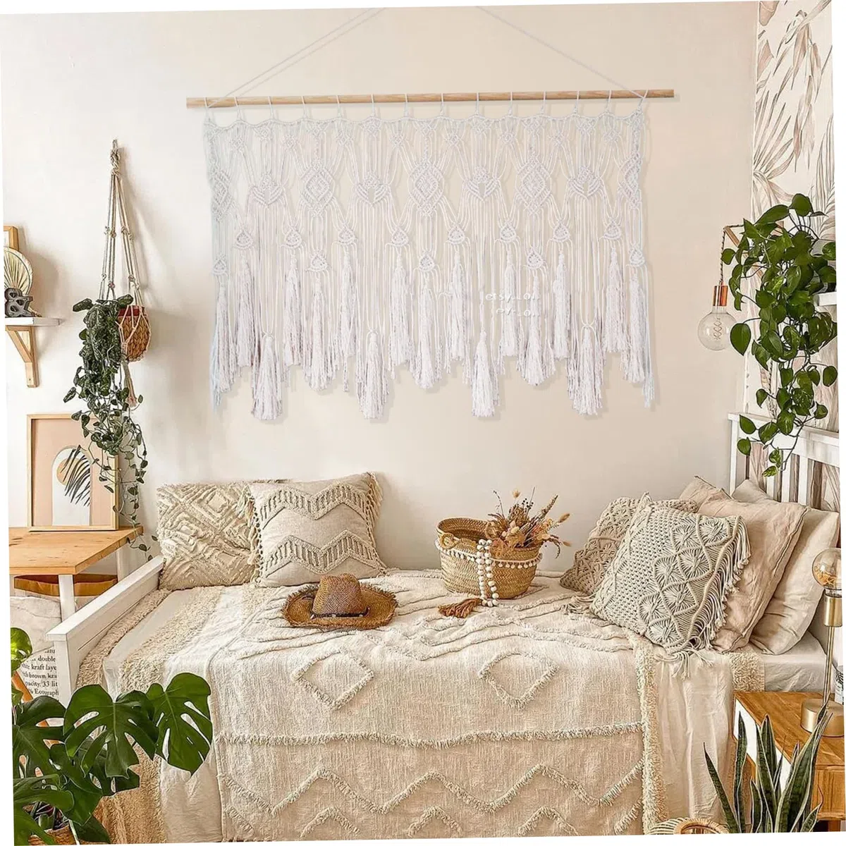 Cortinas de macramé para Ventanas, Cenefa de macramé Tejida con Cuerda de algodón, Cenefa Bohemia Corta para Colgar en la Pared para Puerta de balcón de Cocina, Dormitorio, 47x22 Pulgadas-