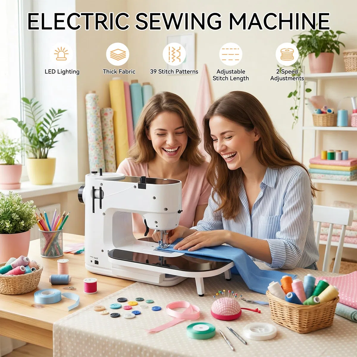 Maquina de Coser Portátil, Qoosea 39 Puntadas Máquina Coser para Principiantes y Niños con Mesa de Extensión, Doble Velocidad Mini Costura Electrica para Jeans, Sewing Machine para DIY Familia