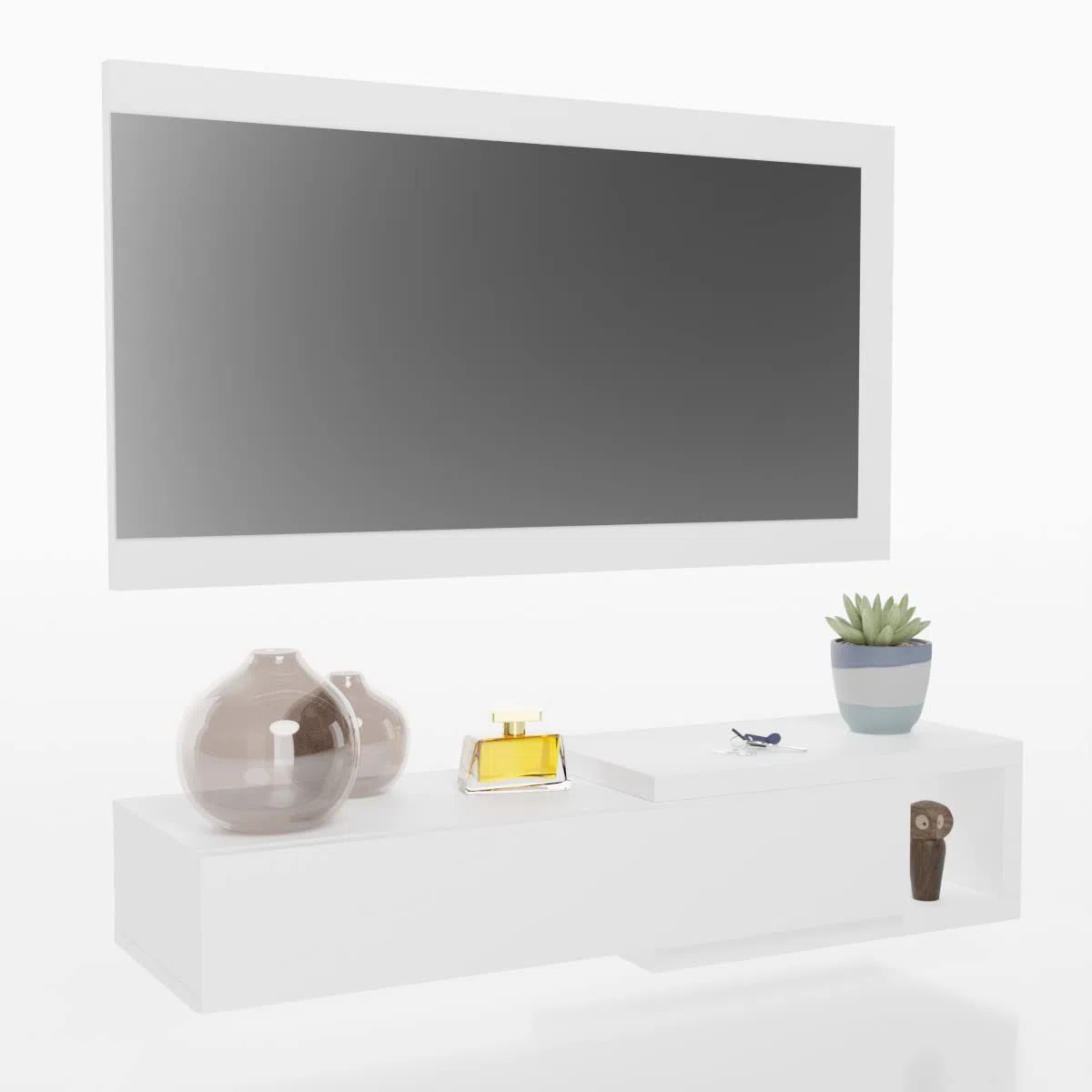 Homey Mueble Recibidor Horizontal, Modelo Alais, Práctico y Funcional, Color Blanco, Medidas: 91,5 cm Largo x 26 cm Fondo x 69,2 cm Alto