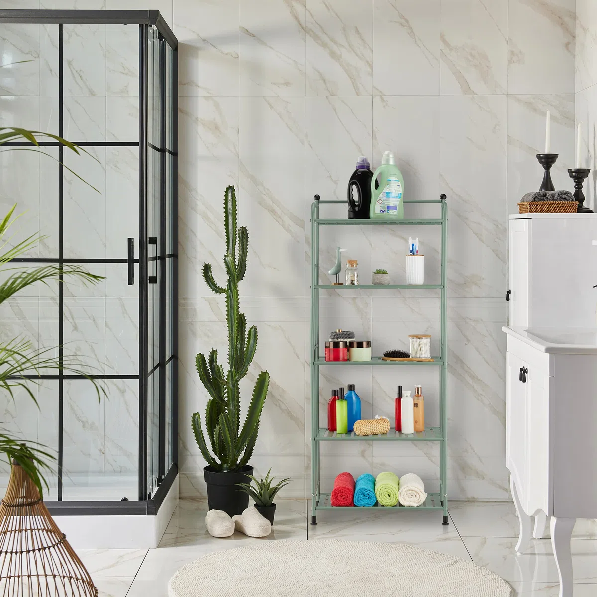 Relaxdays Estantería Metálica, Acero, 133x56x28 cm, Estante Baño y Cocina, 5 Baldas, Librería Metal, sin Fondo, Verde