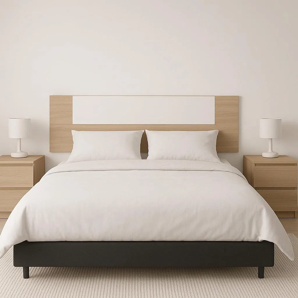 Meyvaser Cabecero Cama 150 Blanco y Cambria – Estilo Nórdico Minimalista, 160x45x1.6 cm, Cabecero de Pared para Camas 140/150/160, Fácil Montaje