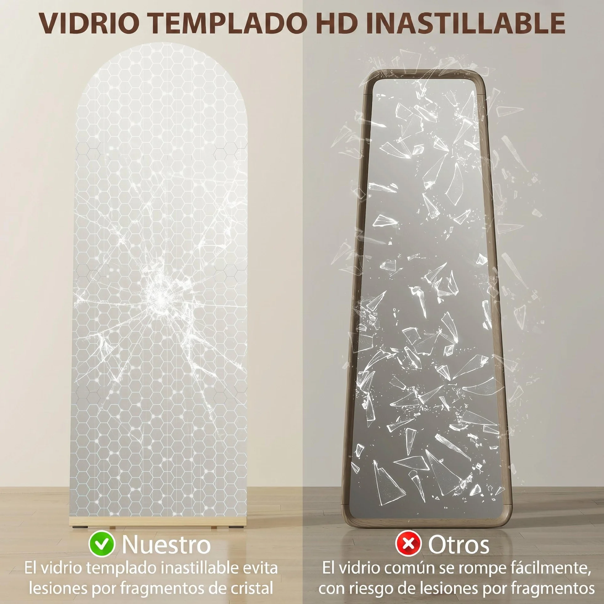 HOMCOM Espejo de Cuerpo Entero Curvado 160x50 cm, Espejo de Pie, sin Marco, Base de Madera, para Salón, Dormitorio, Pasillo, Entrada
