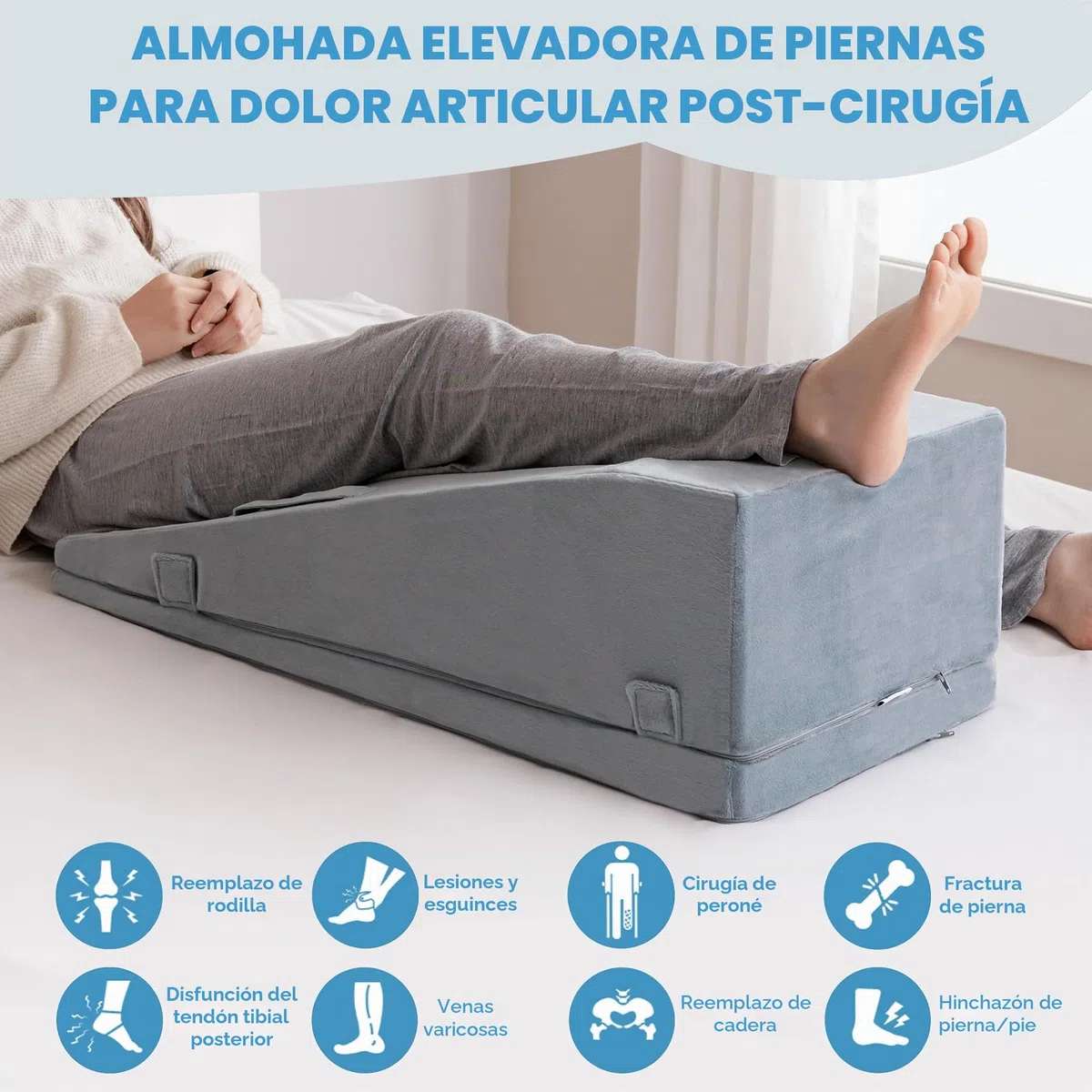 Almohada de Elevación de Piernas, Cojín de Cuña de Espuma Premium Ajustable, Alivia el Dolor Articular Postoperatorio, Curva Ergonómica para Mejorar la Circulación Sanguínea