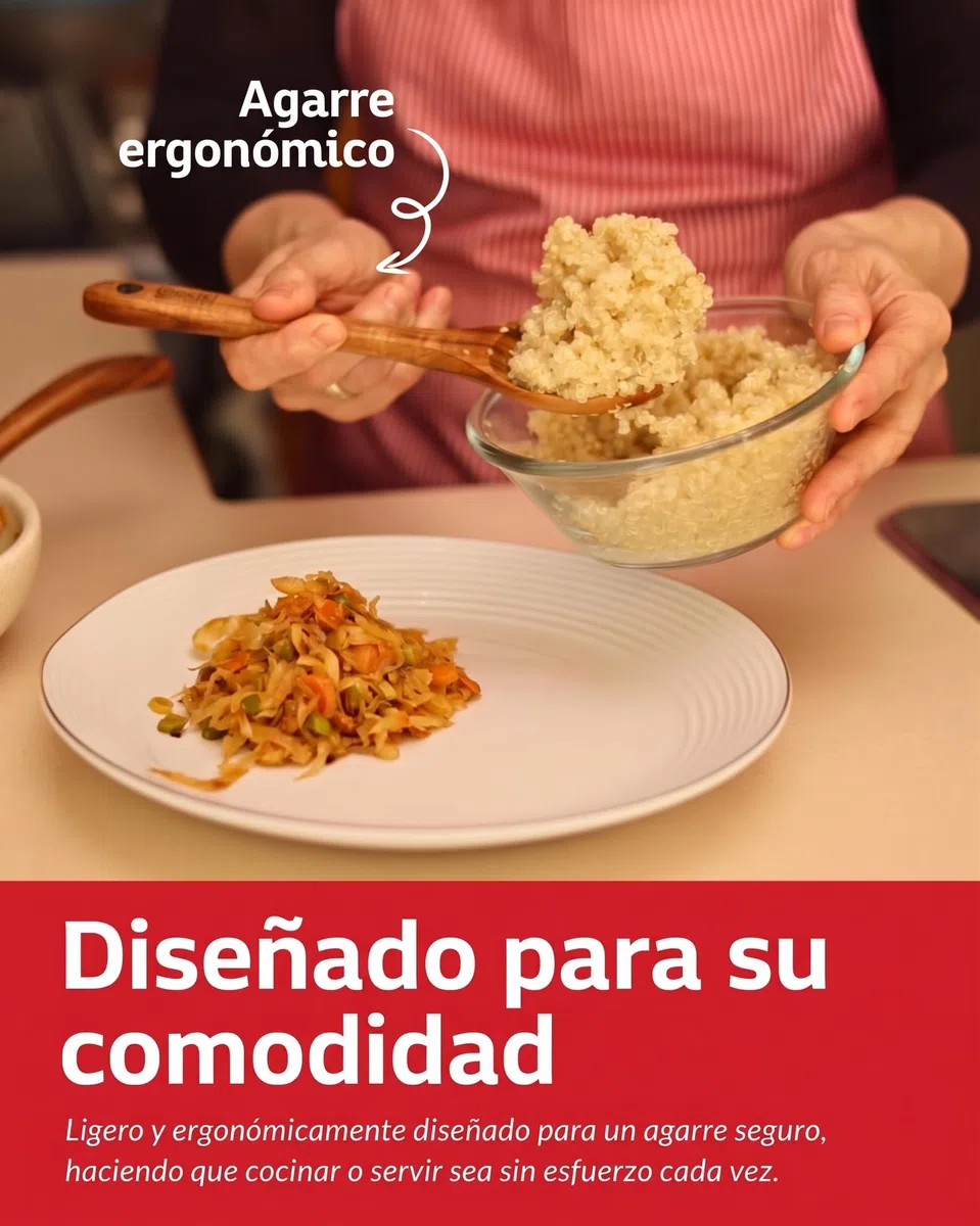 Boxiki Kitchen - 6 Cucharas de Madera para Cocinar - Set Duradero con Acabado Suave de Madera de Teca - Set de Cucharas y Espátula para Sartén Antiadherente para Uso Diario