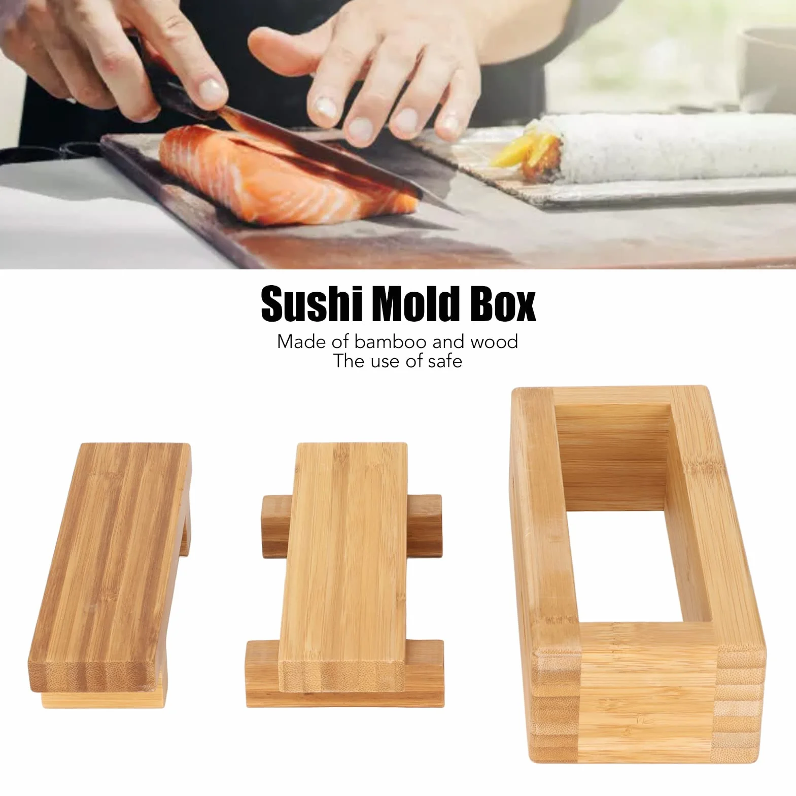 Molde de Prensa de Sushi de Madera, Fabricante de Prensa de Sushi Rectangular Caja de Molde Oshizushi Herramienta para Hacer Sushi DIY Kit de Fabricación de Sushi de Madera Caja de Molde de Arroz Port