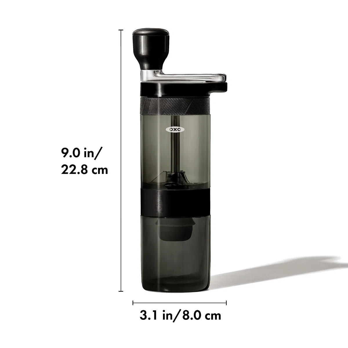 OXO Brew Molinillo de café manual – rebabas cónicas de acero inoxidable, 40 configuraciones de molienda, compacto y portátil, mango cómodo, tolva de fácil llenado