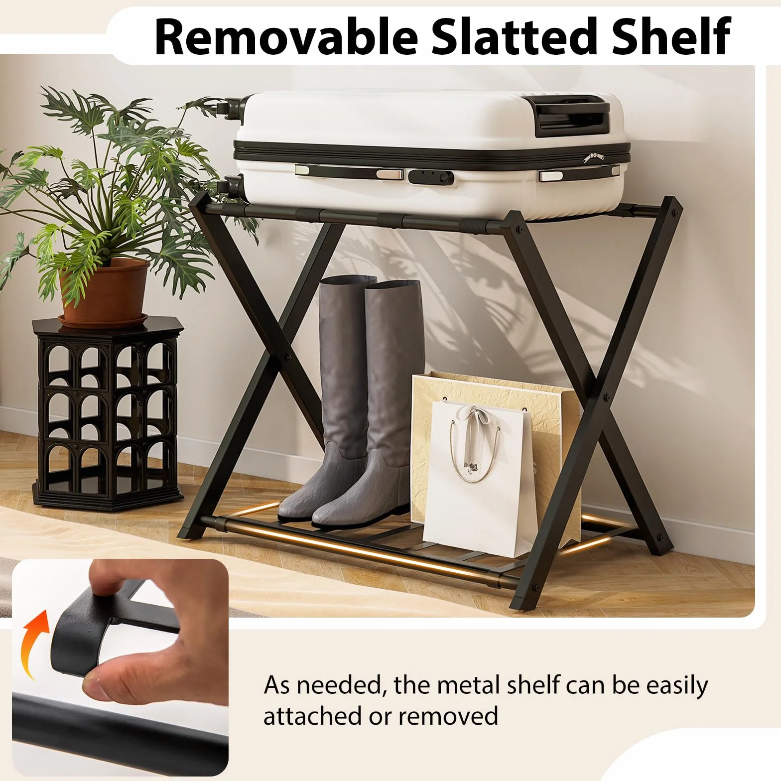 GIANTEX Portaequipajes Plegable simple, Portaequipajes de Metal para Ahorro de Espacio, Utilizar en Habitaciones, Hoteles, 68 x 43 x 58 cm (Negro)