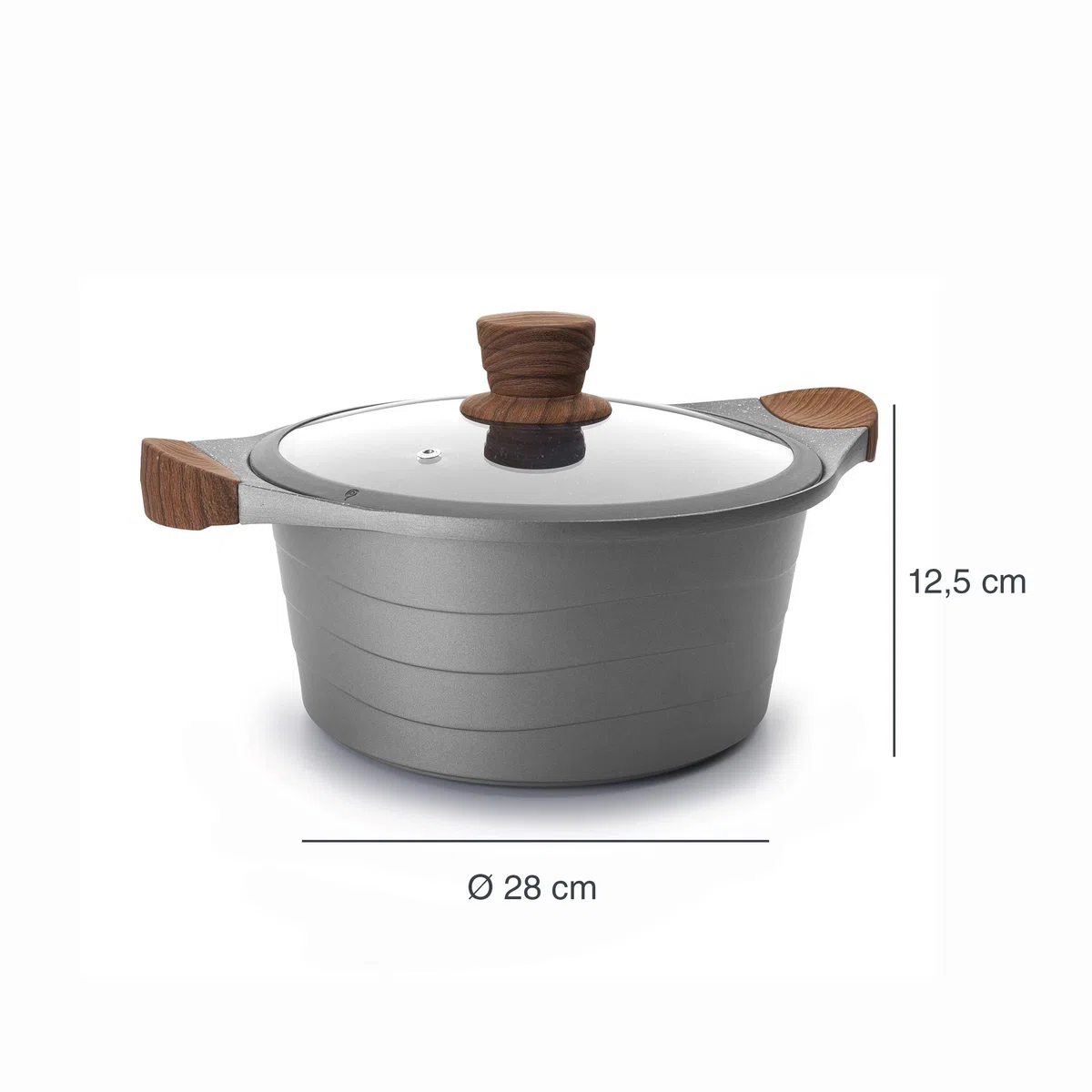 LACOR 27328 Stilo Cacerola con Tapa de Cristal, Aluminio, Gris, 28 cm