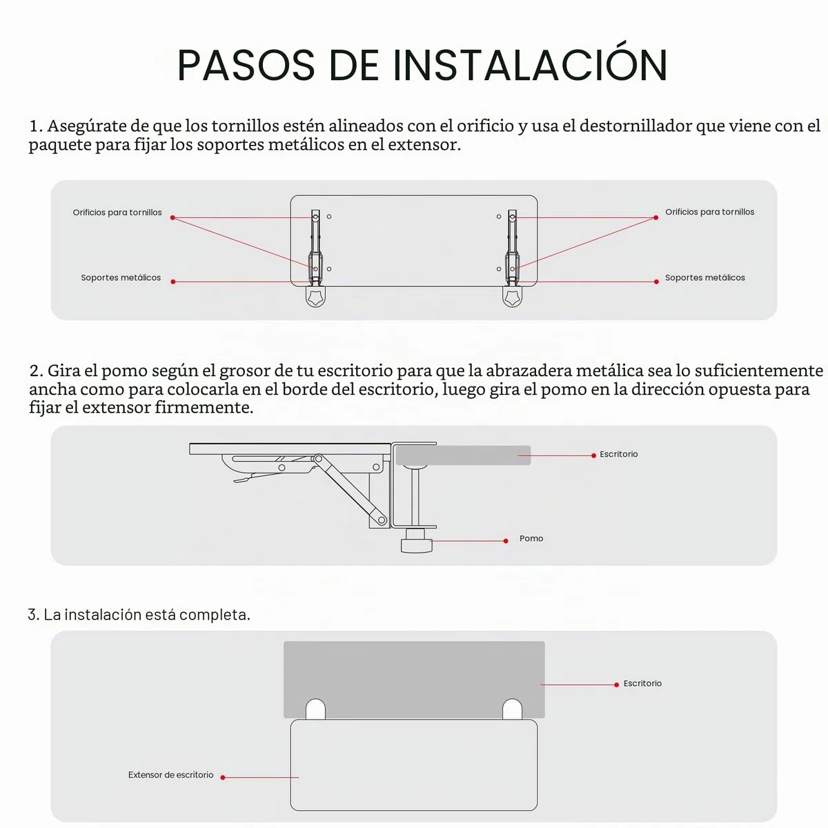 VAYDEER Extensión ergonómica de escritorio, extension de escritorio, soporte abrazadera para ratón, bandeja para teclado, estante para reposabrazos, extensión de escritorio para computadora(negro)
