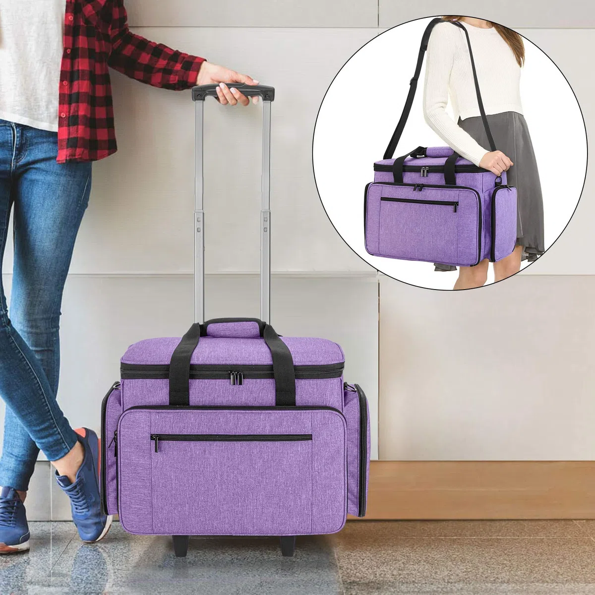 Luxja Bolsa para Máquina de Coser con Trolley desmontable, Bolsa para Máquina de Coser (Apto para la Mayoría de Las Máquinas de Coser), Morado