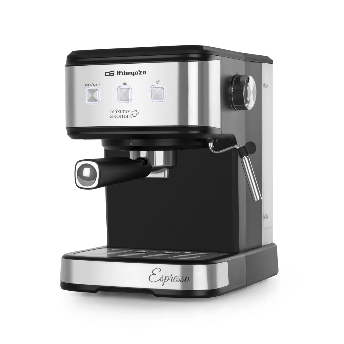 Orbegozo EX 5210 Cafetera espresso y cappuccino 20 bares, 1100W, depósito 1.5L, control electrónico, vaporizador inox, compatible con café molido y monodosis, sistema de seguridad