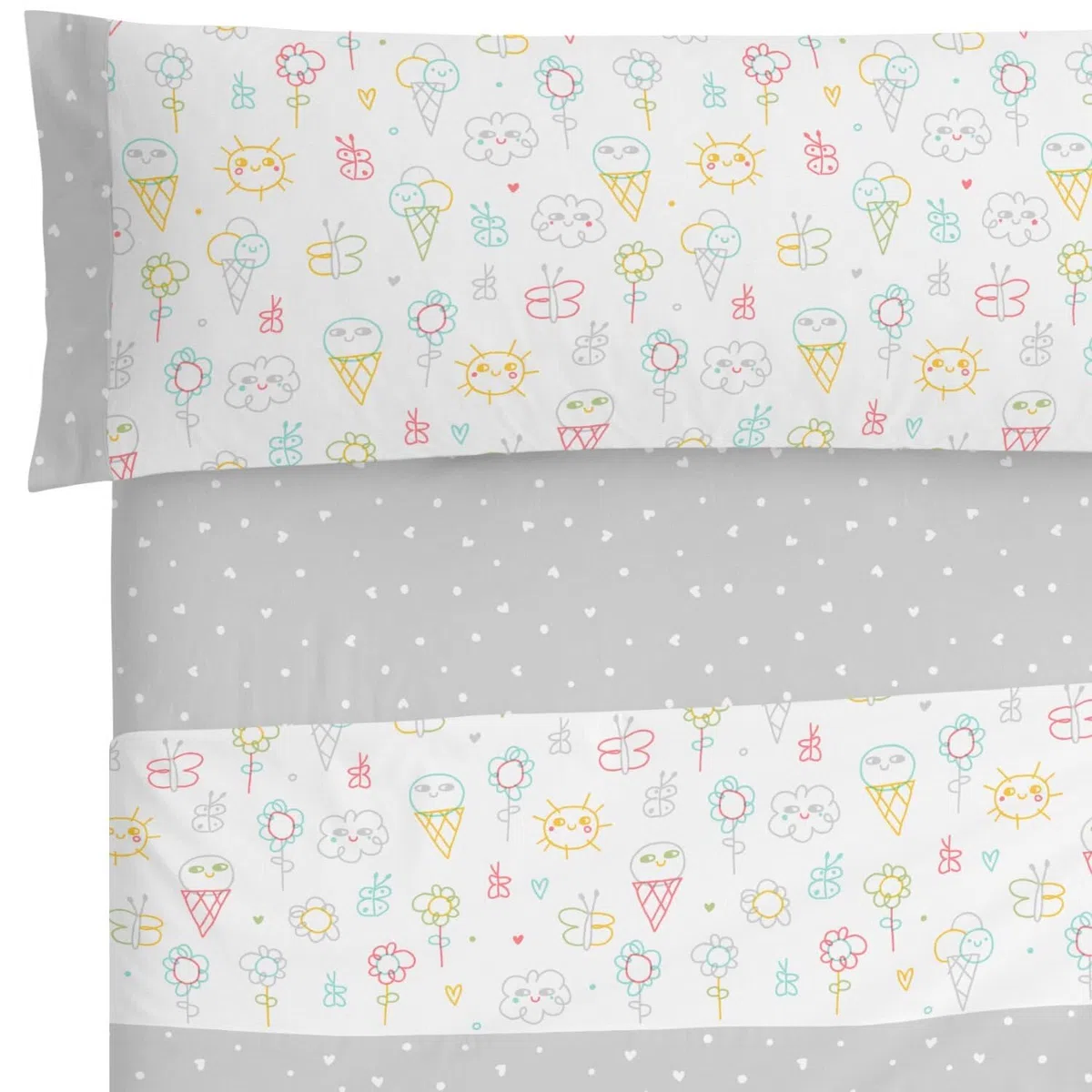 Burrito Blanco│Sábanas Infantiles, Cama de 90 (+ Medidas Disponibles)│Algodón 100%│Tacto Suave│Diseño 016, Gris