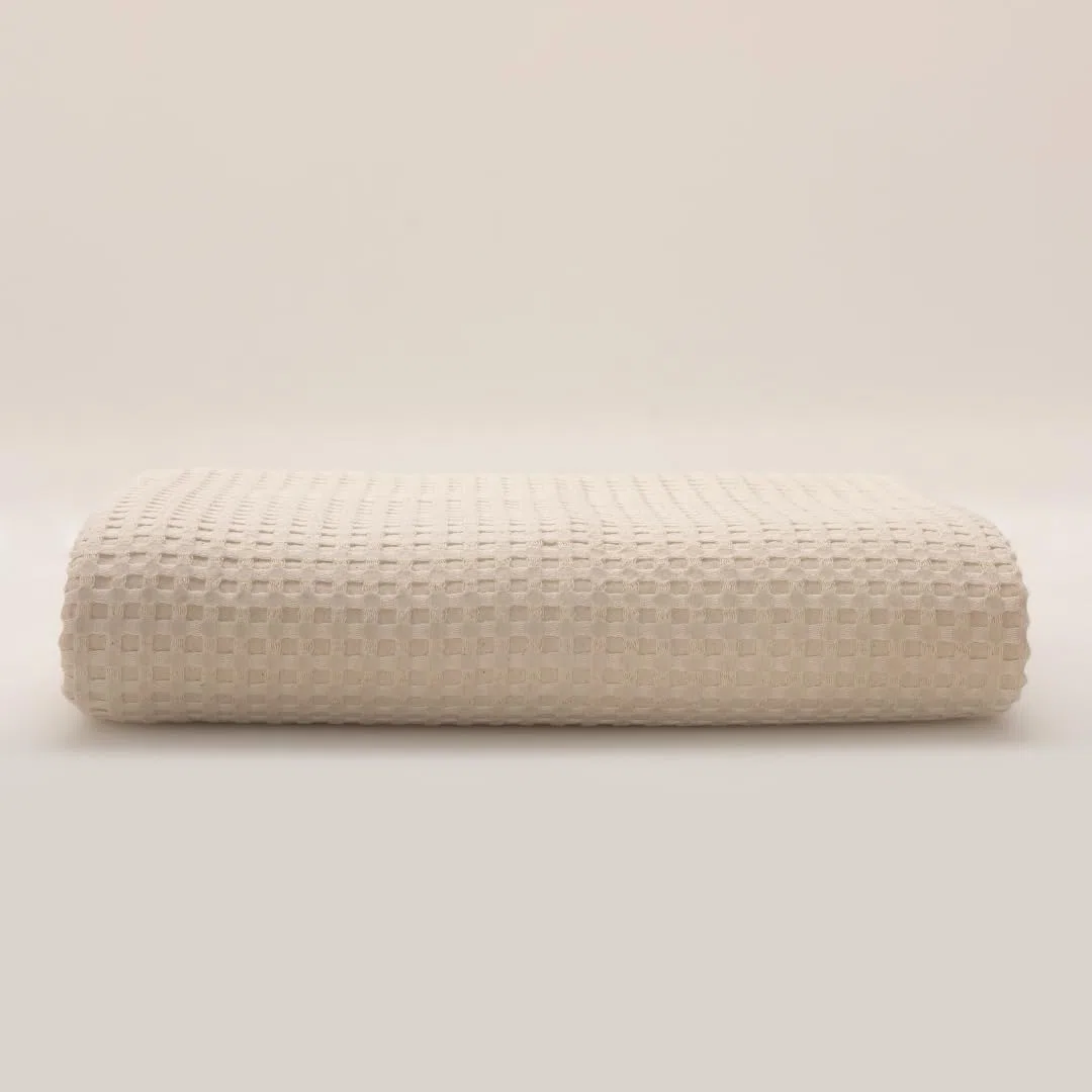 Colcha Beige para Camas 180/200 - 280 x 260 cm - Elegante patrón de Waffle - 100% Algodón Prelavado