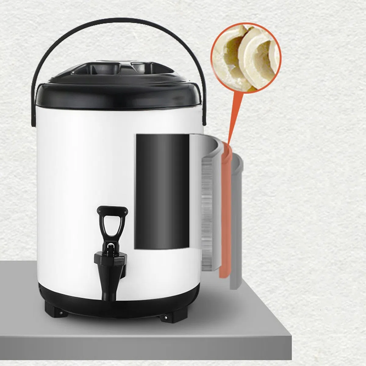 Dispensador de Bebidas Aislado, Jarra Térmica de Café Frío Y Caliente de 6 Litros, Dispensador de Bebidas de Acero Inoxidable con Grifo para Agua Caliente, Café Y Jugo/Blanco