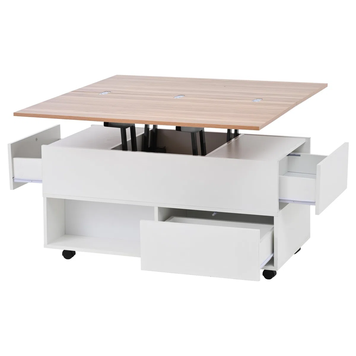 Mesa de centro 100 x 50 x 52 cm con 4 ruedas, mesa de salón multifuncional con 4 cajones, mesa de café elevable, mesa de sofá, mesa auxiliar y mesa de comedor con espacio de almacenamiento, color