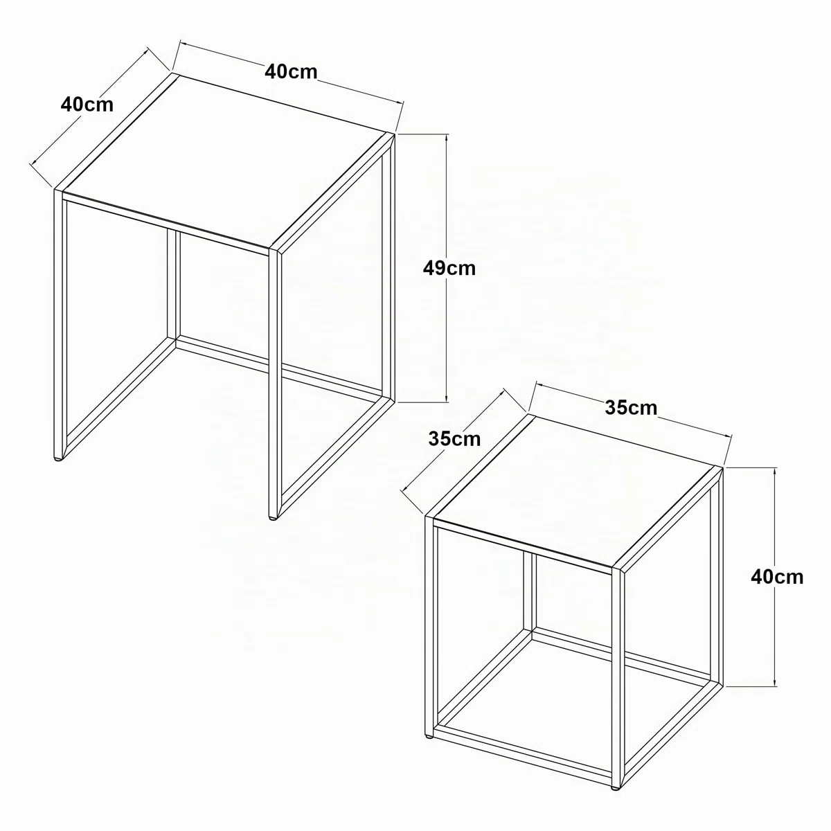 [en.casa] Set de 2 Mesas Auxiliares Nido Mesas Bajas Cuadradas en 2 Tamaños Diferentes para Salón 49 x 40 x 40 cm Acero - Negro Mate