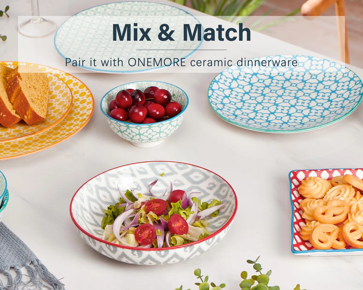 ONEMORE Juego de 6 cuencos coloridos para pasta, 36 onzas, cuencos anchos de cerámica aptos para horno para cena, duraderos, resistentes a los arañazos, aptos para microondas y lavavajillas, varios