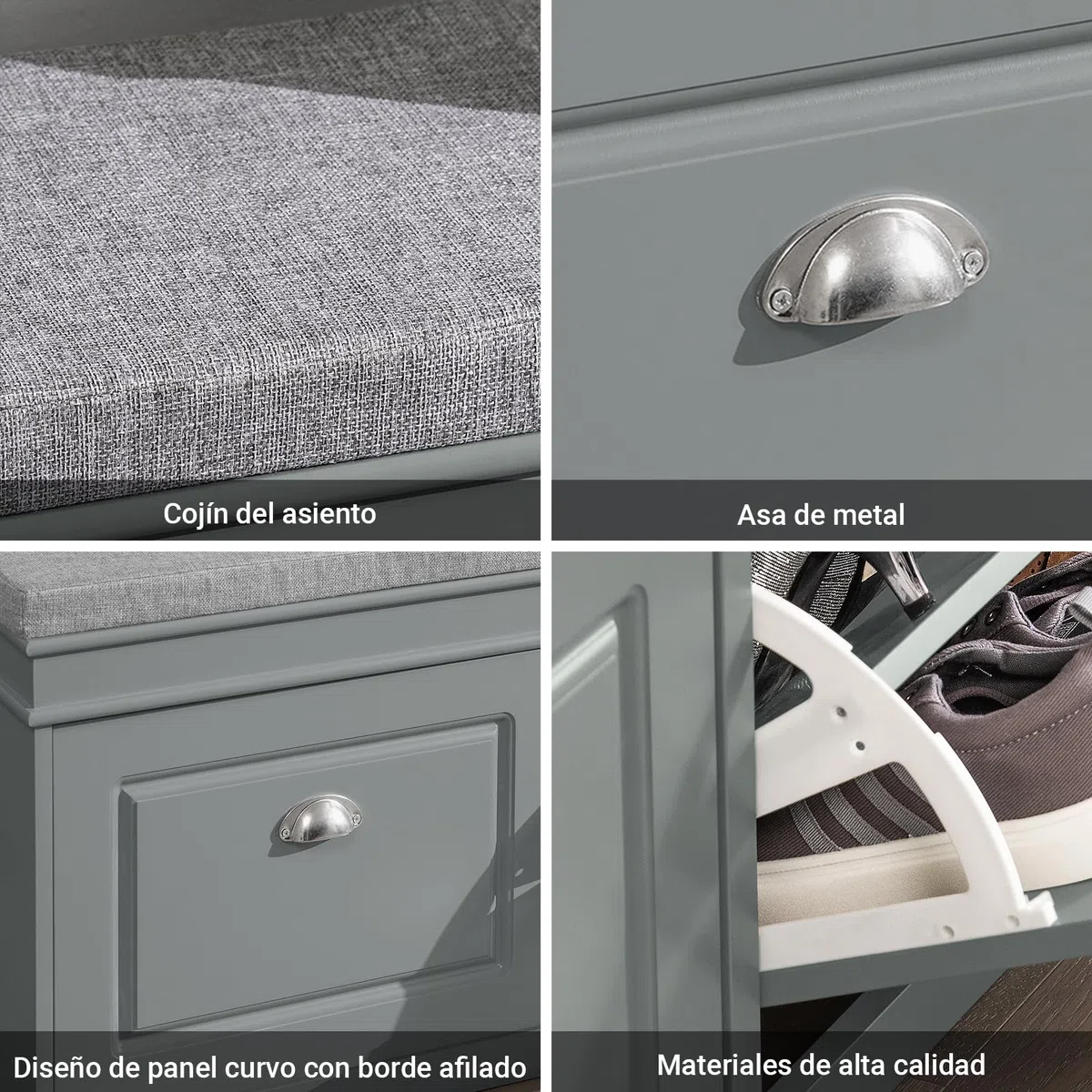 SoBuy Banco Zapatero con Asiento y Almacenaje - Puff Organizador con 2 Solapas, Estrecho para Zapatero Entrada Recibidor, Recibidores de Entrada y Dormitorio, 104x24x52cm Gris FSR64-HG ES