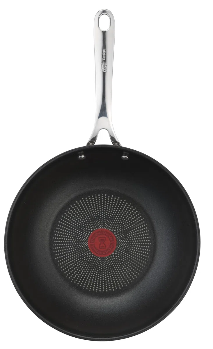 Tefal Jamie Oliver by Cook's Direct On E3041934 - Sartén wok (28 cm, antiadherente, señal térmica, mango remachado, apta para inducción, acero inoxidable)