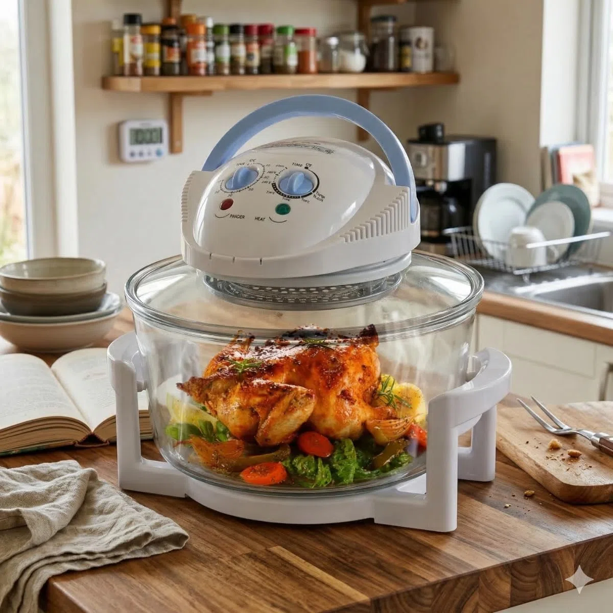 Horno de Convección Halógeno 1400 W 18 Litros con Aro extensor y accesorios Multifunción