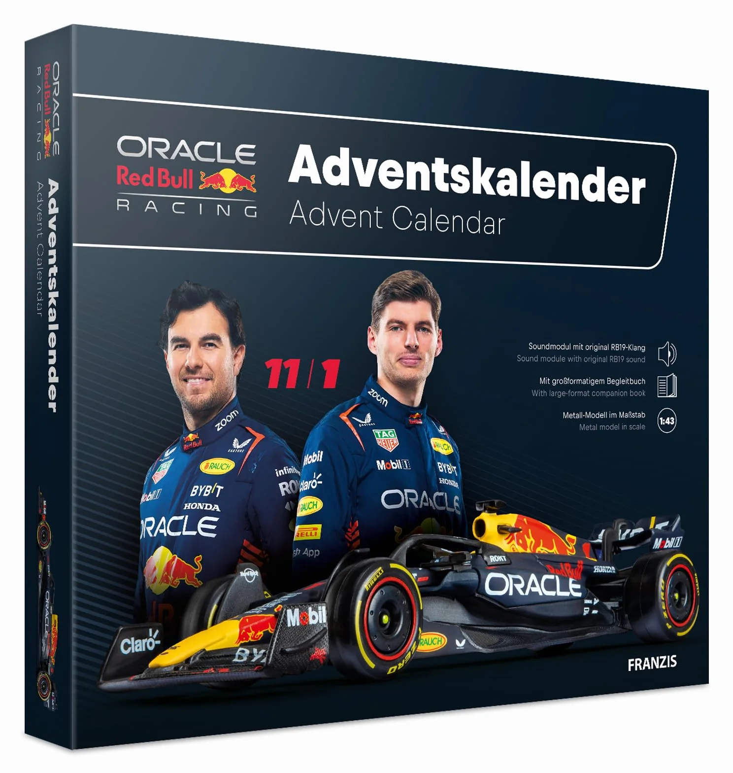 FRANZIS Oracle Red Bull Racing 67235 - Calendario de Adviento (escala 1:43, incluye módulo de sonido y libro de 52 páginas)
