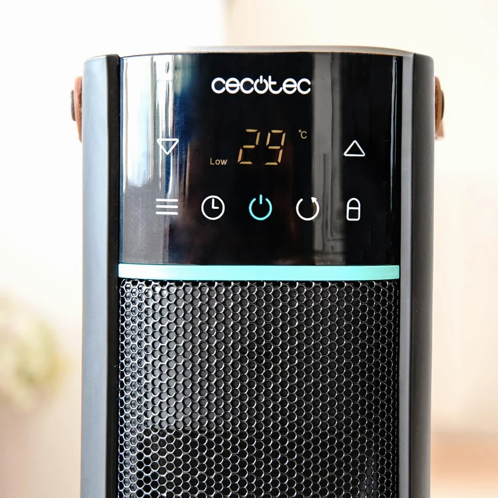 Cecotec Calefactor Eléctrico Cerámico de Pie ReadyWarm 2070 Max Ceramic Rotate Smart, 2000 W, Pantalla Digital, Control Táctil y Control remoto, Oscilación, 3 Modos, Termostato, 20 m²