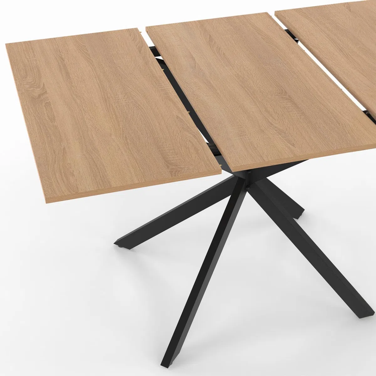 IDMarket Alix – Mesa de comedor extensible cuadrada 4-6 personas, pie araña madera y negro, 80-120 cm