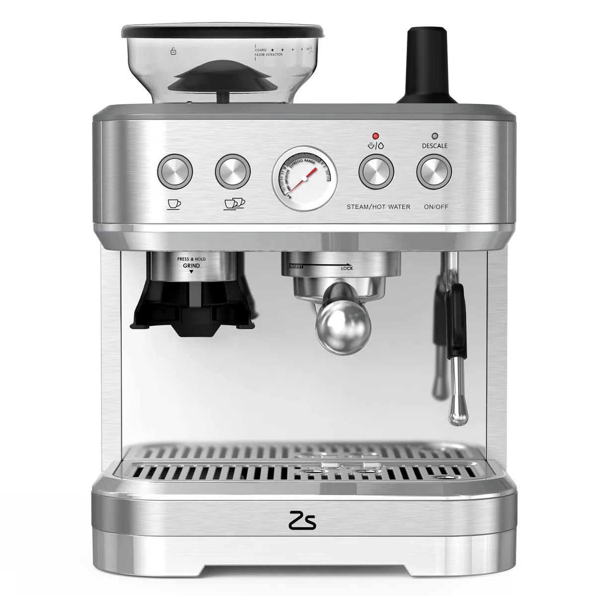 Garvee Cafetera Italiana Automática con Molinillo Integrado – 15 Bares y Control PID – Espresso Profesional en Casa con Boquilla de Vapor, Depósito 2,3L, Acero Inoxidable, Plateado