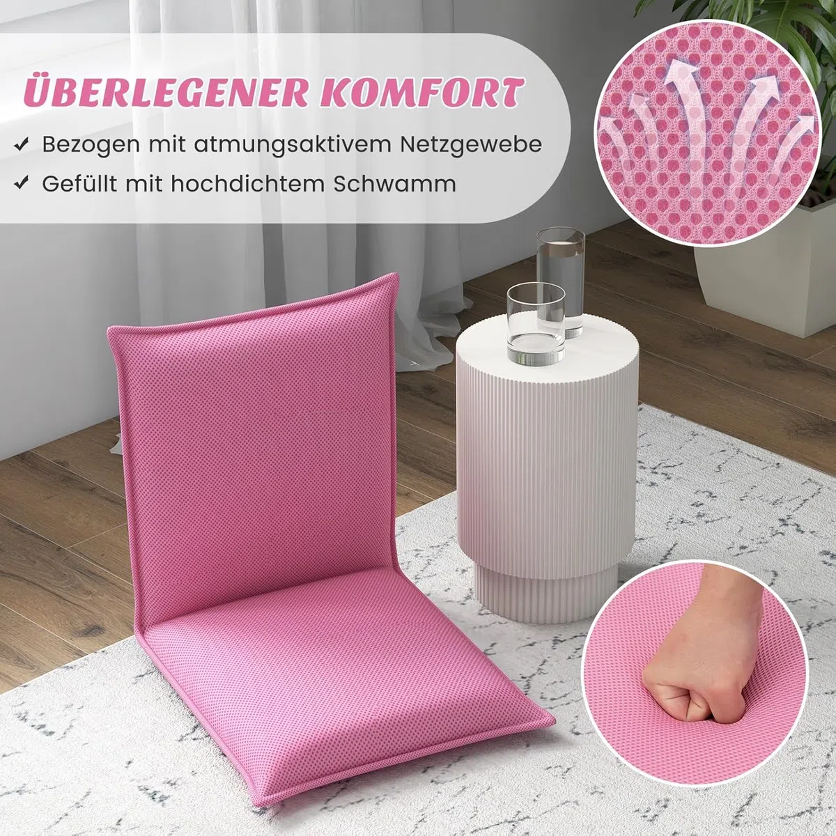 FANTASK Silla de Suelo con Respaldo Ajustable de 6 Niveles, sofá de Suelo, Silla de meditación, Silla de meditación