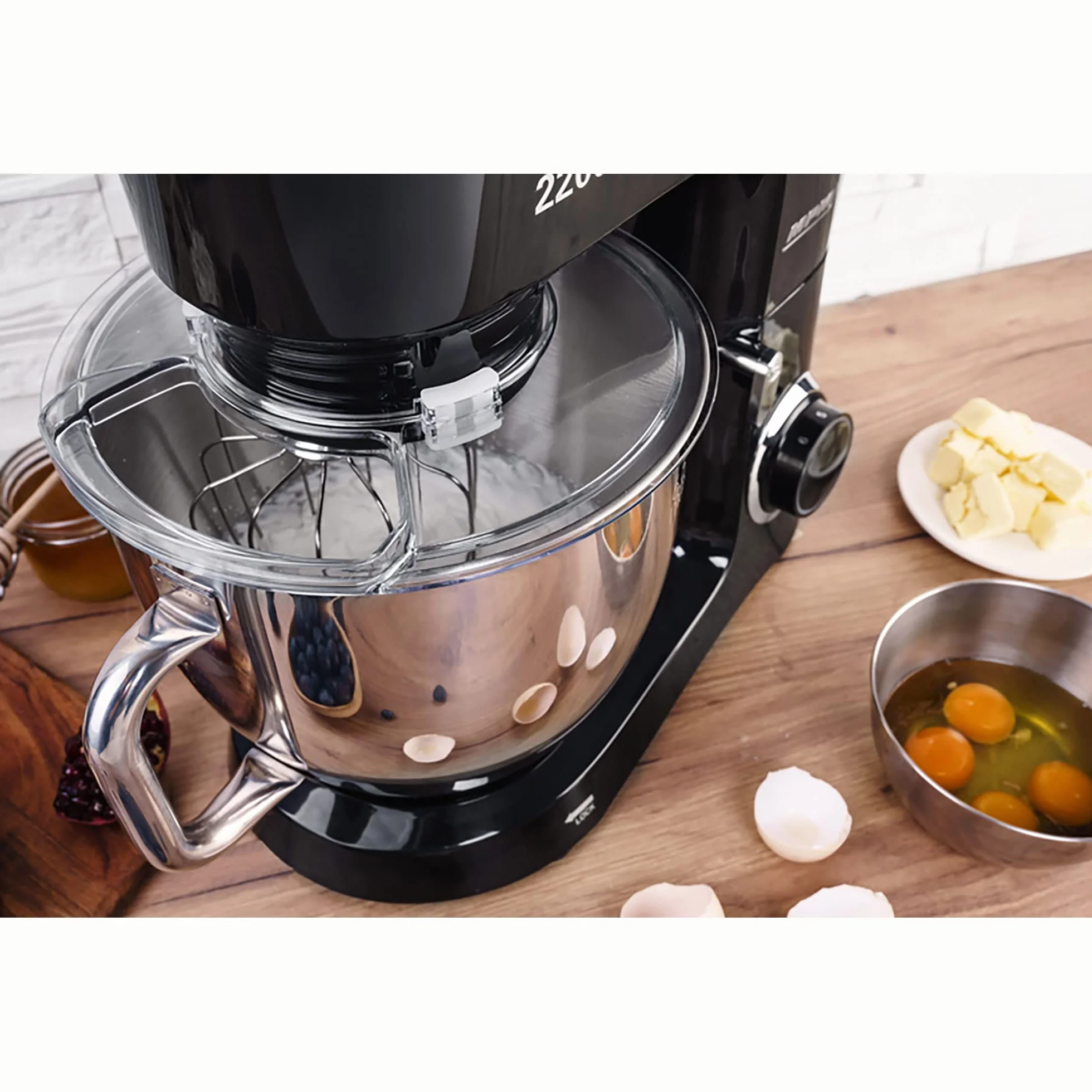 MPM Batidora Amasadora Repostería Profesional Robot Cocina Orbital 2200W Máx. 6,5L Bol Acero Inox, 6 Velocidades + Función Pulso, Sistema Planetario, 3 Accesorios+ Báscula, MRK-19B