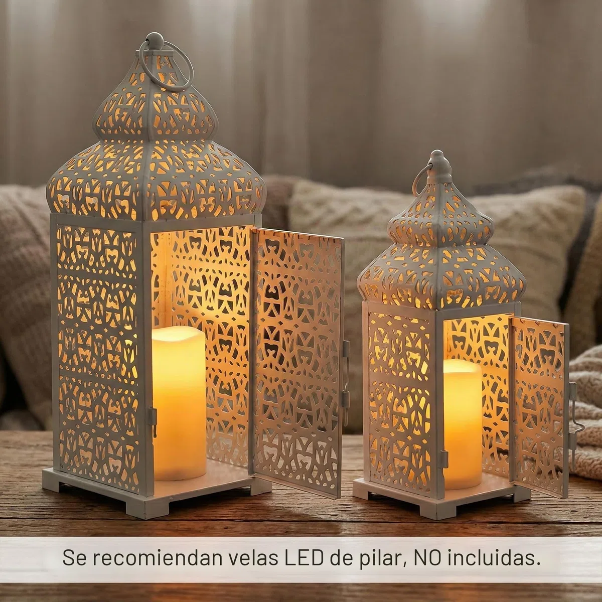 Candelabros Decorativos con lámpara marroquí de Templo Grande para Decoraciones de Ramadán, para Colgar, Patio o Porche al Aire Libre, decoración Interior del hogar, Bodas, Blanco, Juego de 2