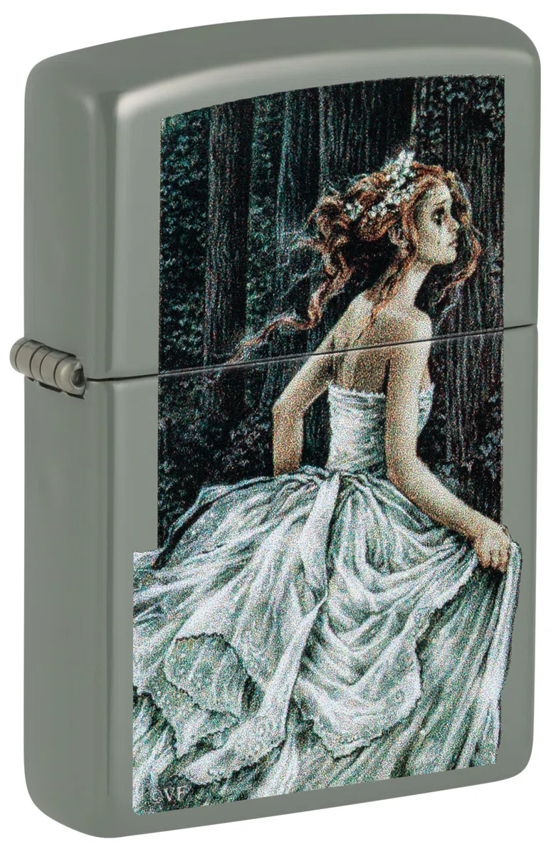 Zippo Encendedor a Prueba de Viento - Victoria Frances - Acabado Verde Salvia con Color Image - Recargable - Reutilizable - Diseño a Prueba de Viento - Caja de Regalo - Hecho en EEUU