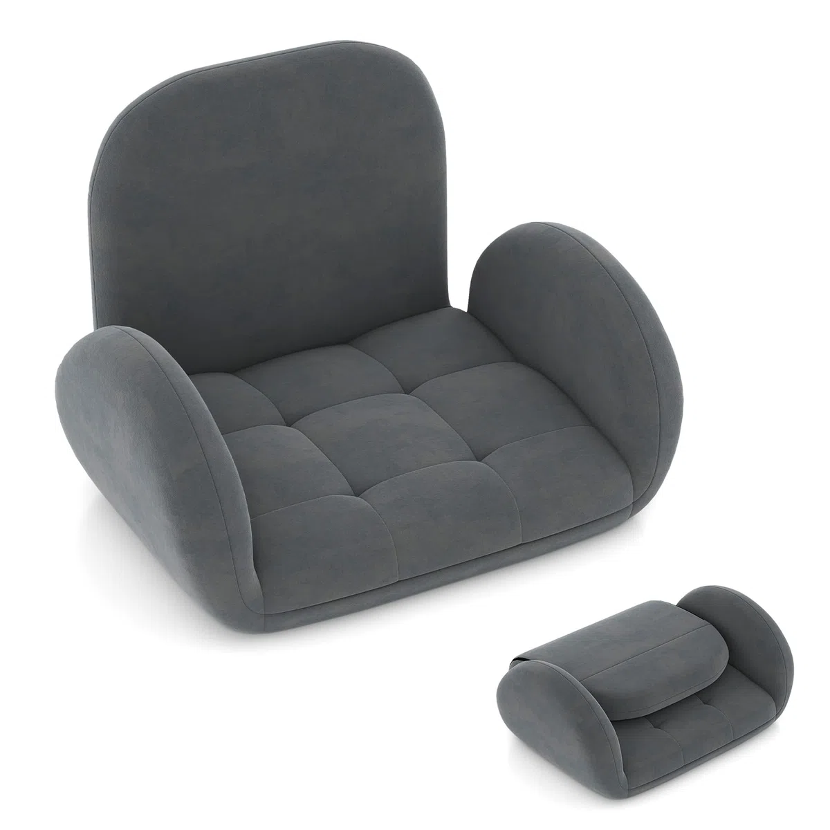 GOPLUS Silla de Suelo Plegable, Silla para Juegos con Respaldo Ajustable en 3 Posiciones y Reposabrazos de 5 Posiciones, Sofá Suelo de Tela para Leer Salón Dormitorio Oficina (sin Base Giratoria)