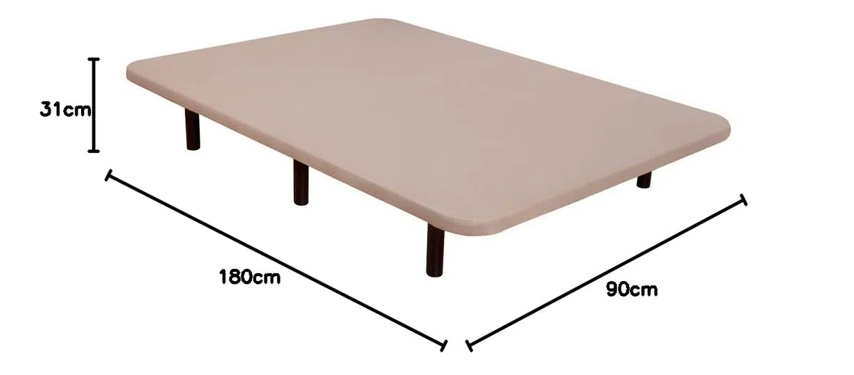 Base Tapizada para Dormitorio 3D Estilo Contemporáneo en Color Beige con 5 Refuerzos Trasversales 90x180 cm (con 6 Patas)