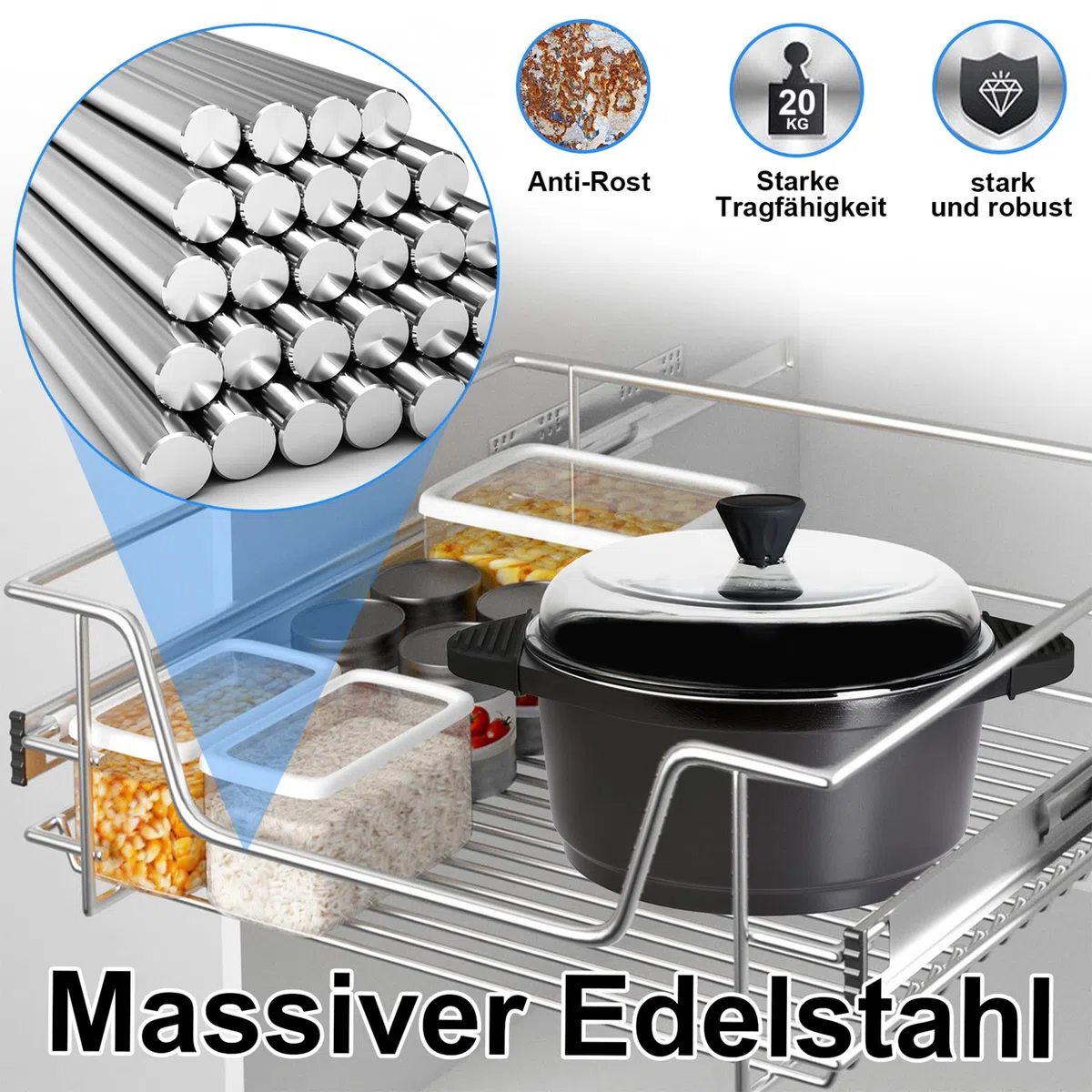 Froadp Cajón Telescópico de Cocina, Estante Extraíble, Armario de Dormitorio, Almacenamiento Completo (40 cm, 4 Piezas/Juego)