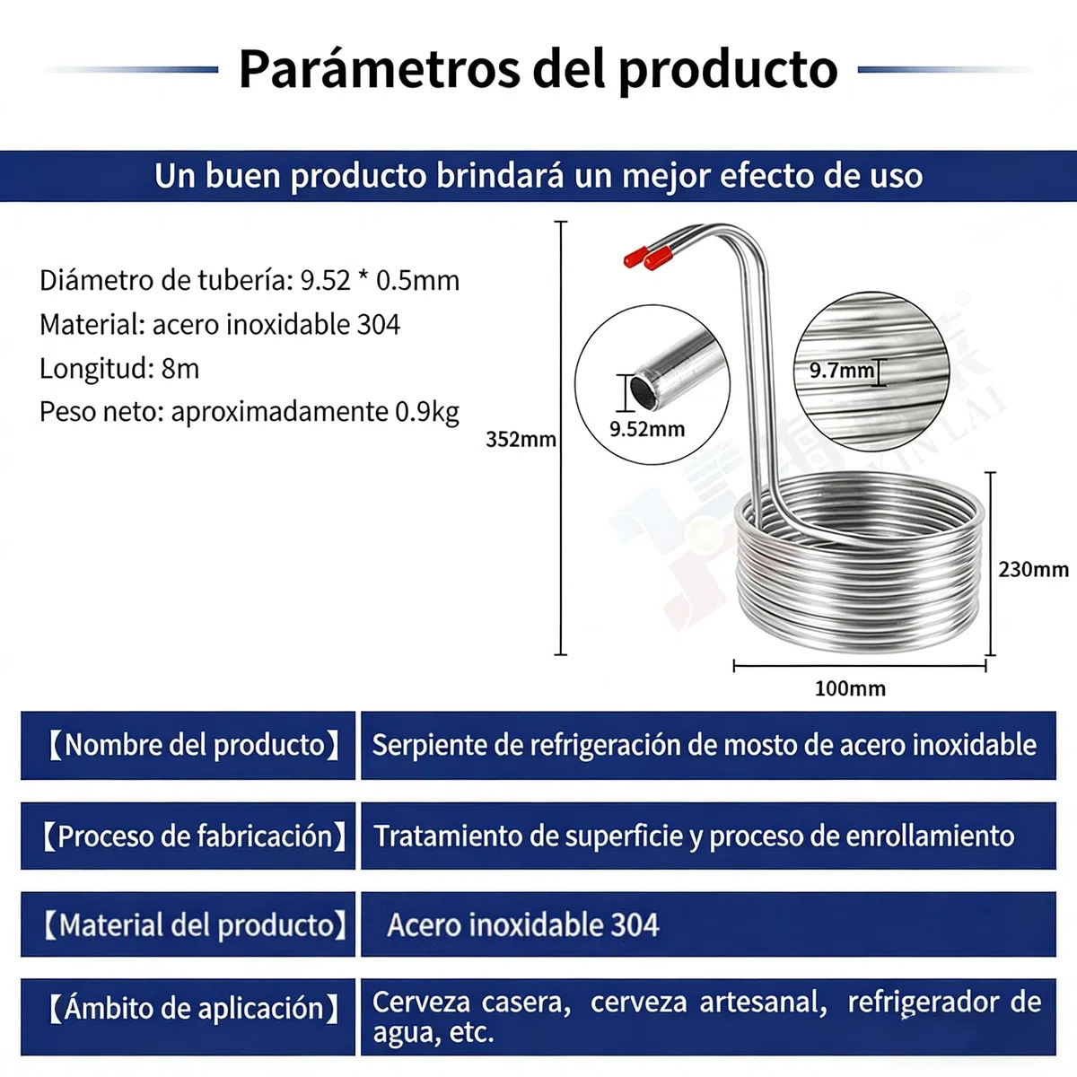 Enfriador de Mosto de Cerveza, Bobina de Acero Inoxidable de 8m (26.2 ft), Fácil de Limpiar, para Fabricación de Cerveza Artesanal