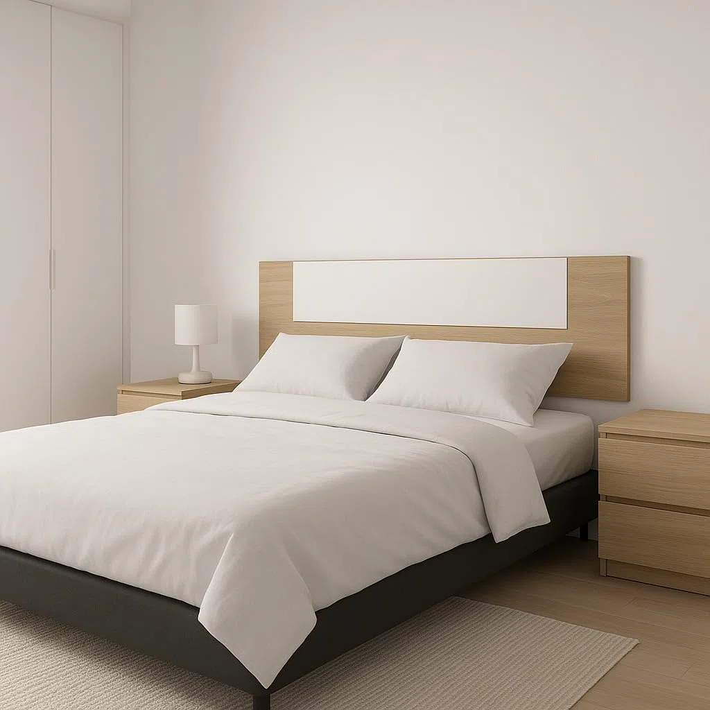 Meyvaser Cabecero Cama 150 Blanco y Cambria – Estilo Nórdico Minimalista, 160x45x1.6 cm, Cabecero de Pared para Camas 140/150/160, Fácil Montaje