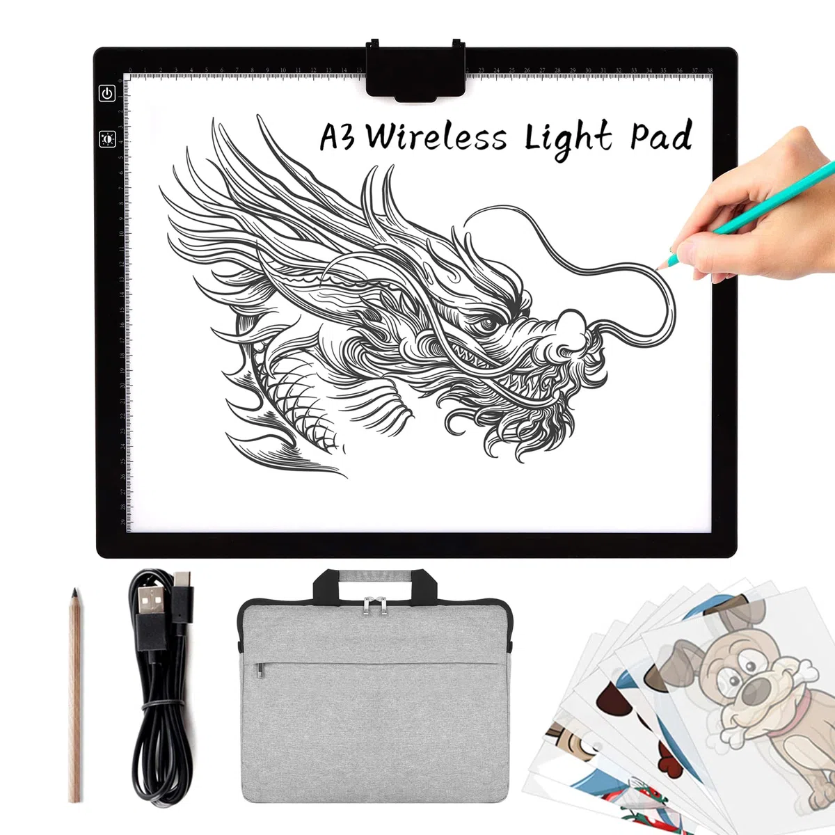 TOHETO A3 Recargable Mesa de Luz Para Calcar con Bolsa, Soporte Integrado,Clip Magnético, Mesa de Luz Dibujo Tableta de Luz, LED Tableta de Luz Dibujo de Dibujo para Bocetos Diseño 5D Diamante Pintura