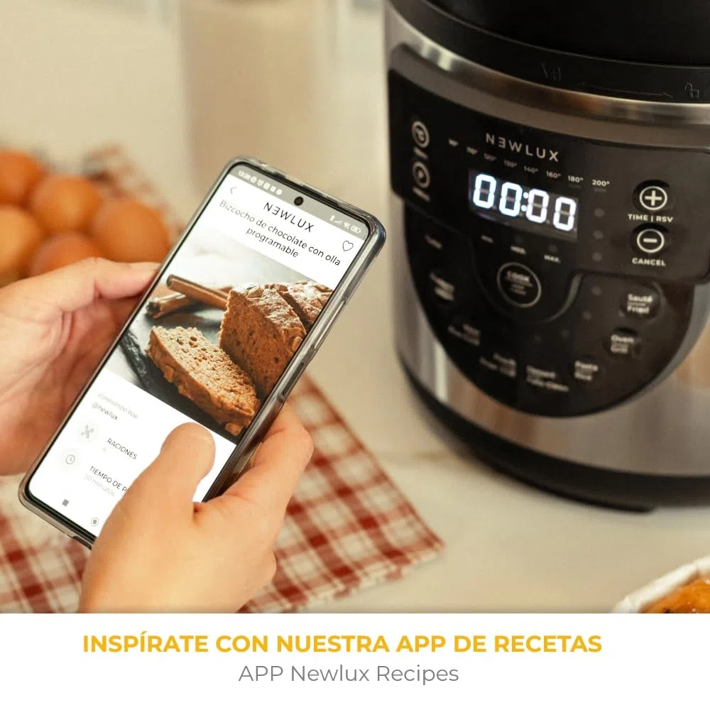 NEWLUX - Olla 6L Chef Pot V170, Olla a Presión Multifunción Eléctrica con Voz, 15 Funciones, 1000W, Programable 24h, 4 Niveles de Presión, Cubeta 100% Antiadherente | Accesorio para Freír