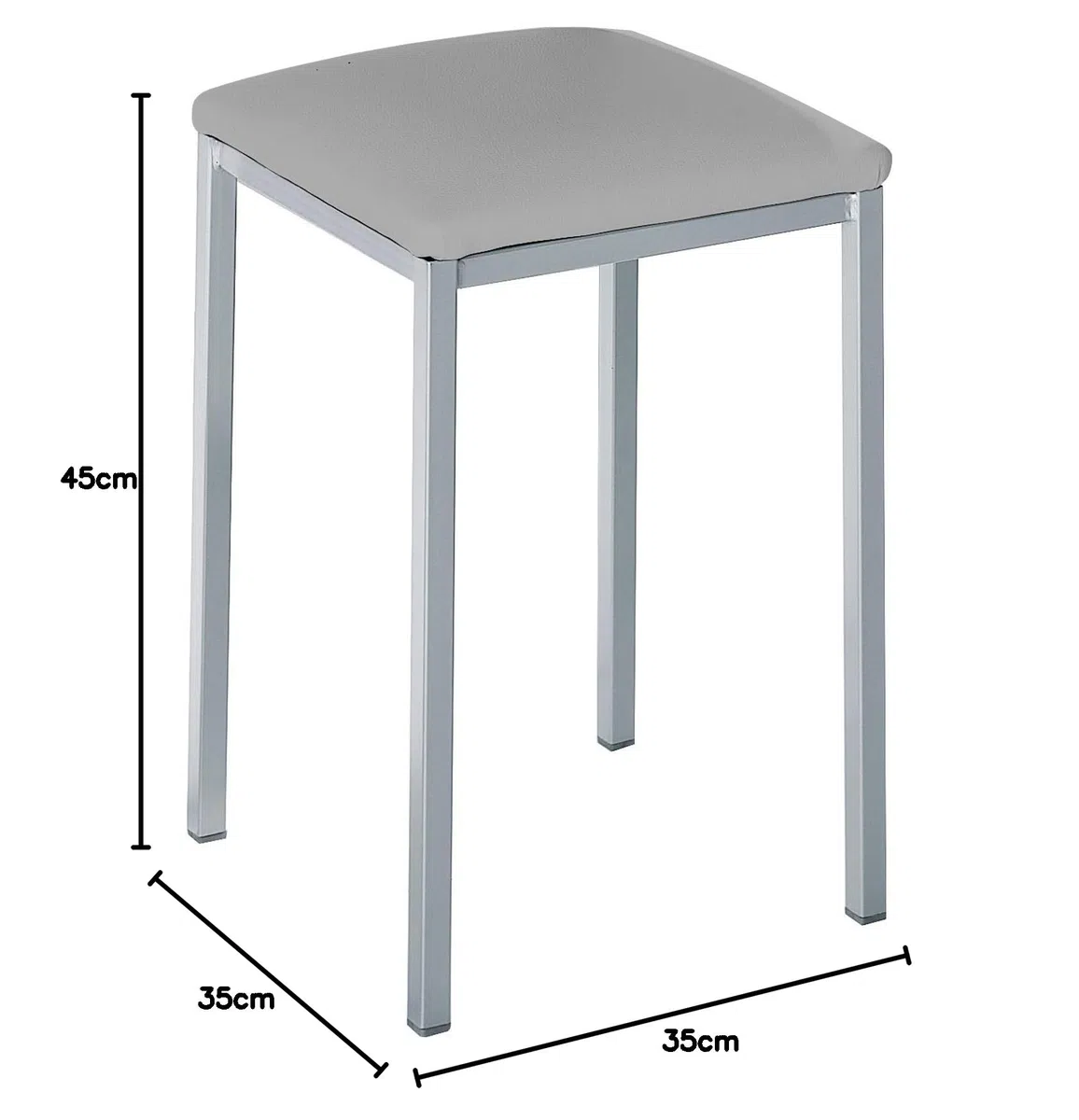 Astimesa - Taburetes de Cocina tapizado - Estructura sólida y Firme - Estructura Color Aluminio y Asiento en Polipiel - Color del Asiento: Gris. Contenido: 2 Unidades. Medidas: 35 x 35 x 45 cm