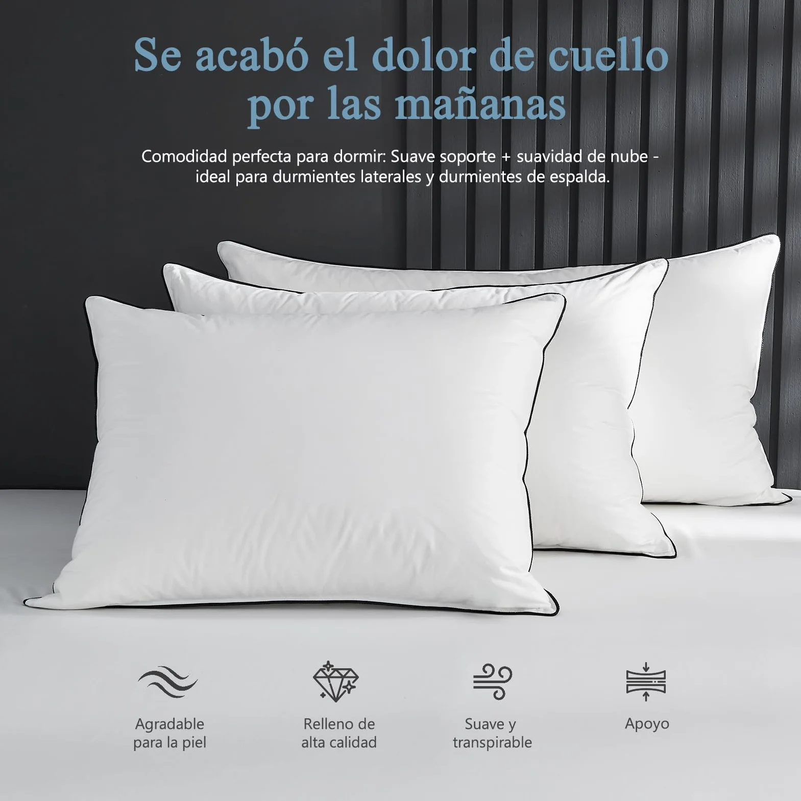 Almohada de Plumón de Ganso 50x75 Pack 2, Plumón y Plumas Relleno rodeados de un Tejido 100% Algodon Organico, Almohadas de Hotel Lujo Ergonómica de 3 Cámaras, Cojin para Dormir