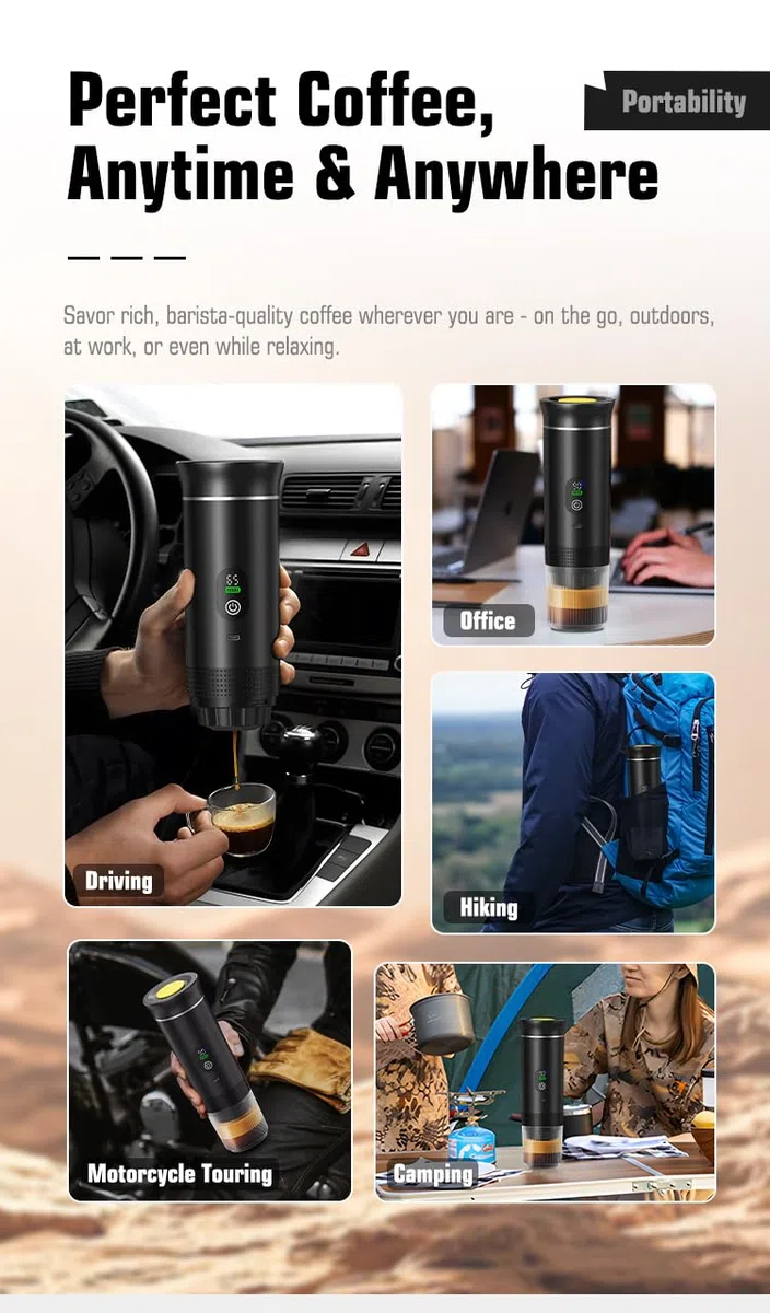 Cafetera Portátil Espresso con Calentamiento Rápido | USB-C | Máquina de Café Portátil Automática 3 en 1 muy fácil de usar | Ideal para Viajes, Oficina y Camping (PRO 80ML LED)