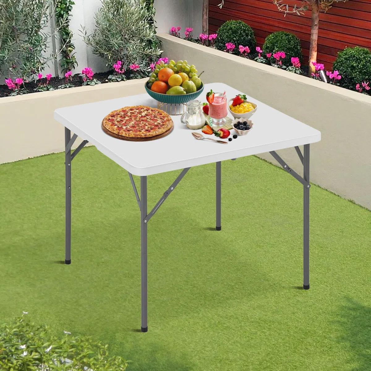 Well Home Mesa Plegable Formato Cuadrado de Polietileno 88x88x74cm